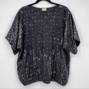 Sequin Top Shirt Blouse Dressy Special Occasion L